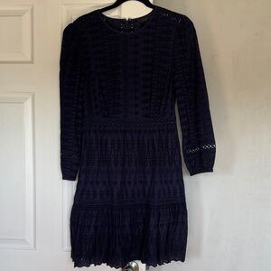 J. Crew Navy Long-Sleeve Lace Fit-and-Flare Dress